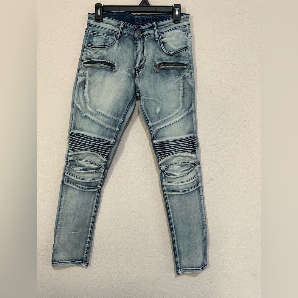 Rue 21 Blue Skinny Jeans with Moto-Style Panels
